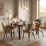 Picture of Leather Dining Side Chairs Curved Open-Back Design with Black Steel Legs