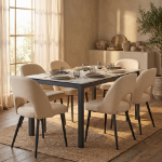 Picture of Leather Dining Side Chairs Curved Open-Back Design with Black Steel Legs