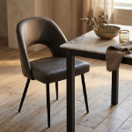 Picture of Leather Dining Side Chairs Curved Open-Back Design with Black Steel Legs