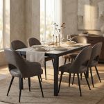 Picture of Leather Dining Side Chairs Curved Open-Back Design with Black Steel Legs