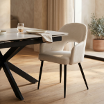 Picture of Arm Leather Dining Chairs Curved Open-Back Design with Black Steel Legs