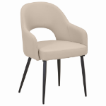 Picture of Arm Leather Dining Chairs Curved Open-Back Design with Black Steel Legs