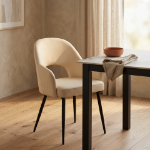 Picture of Arm Leather Dining Chairs Curved Open-Back Design with Black Steel Legs
