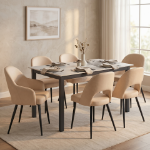 Picture of Arm Leather Dining Chairs Curved Open-Back Design with Black Steel Legs