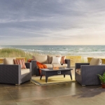 Picture of 4Pc Outdoor Sofa Set In Beige With Fire Pit
