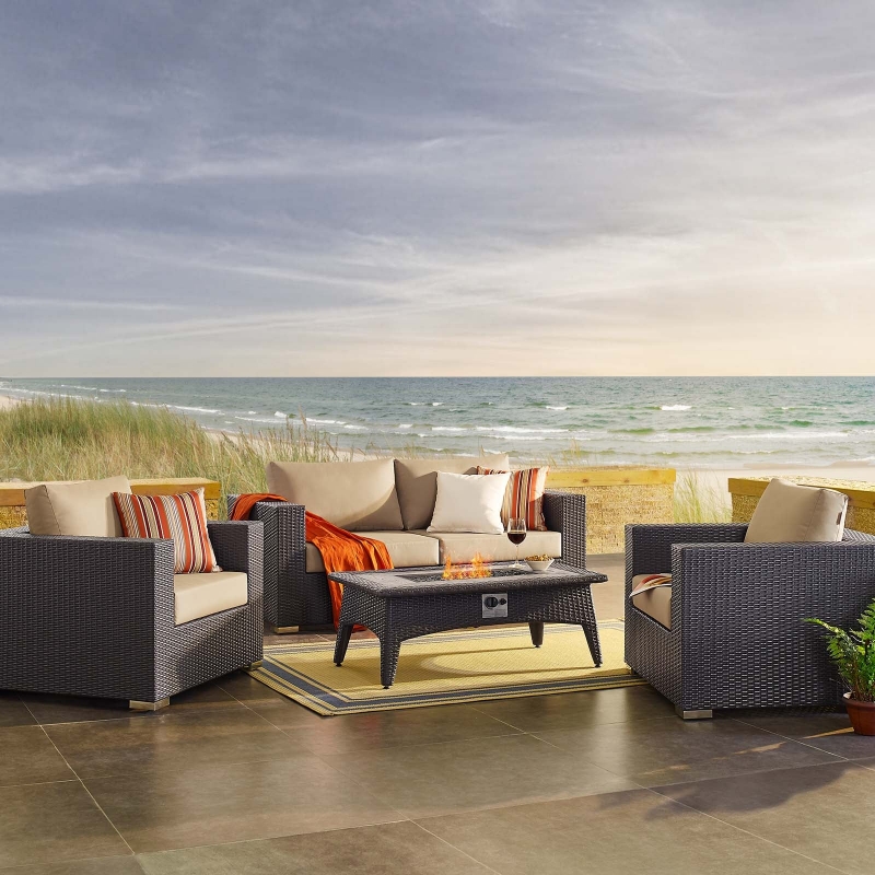 Picture of 4Pc Outdoor Sofa Set In Beige With Fire Pit