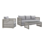 Picture of 3Pc Outdoor Sofa Set In Gray & White