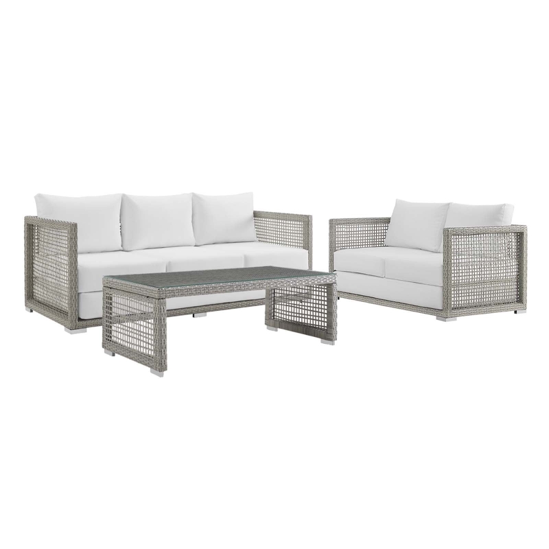Picture of 3Pc Outdoor Sofa Set In Gray & White