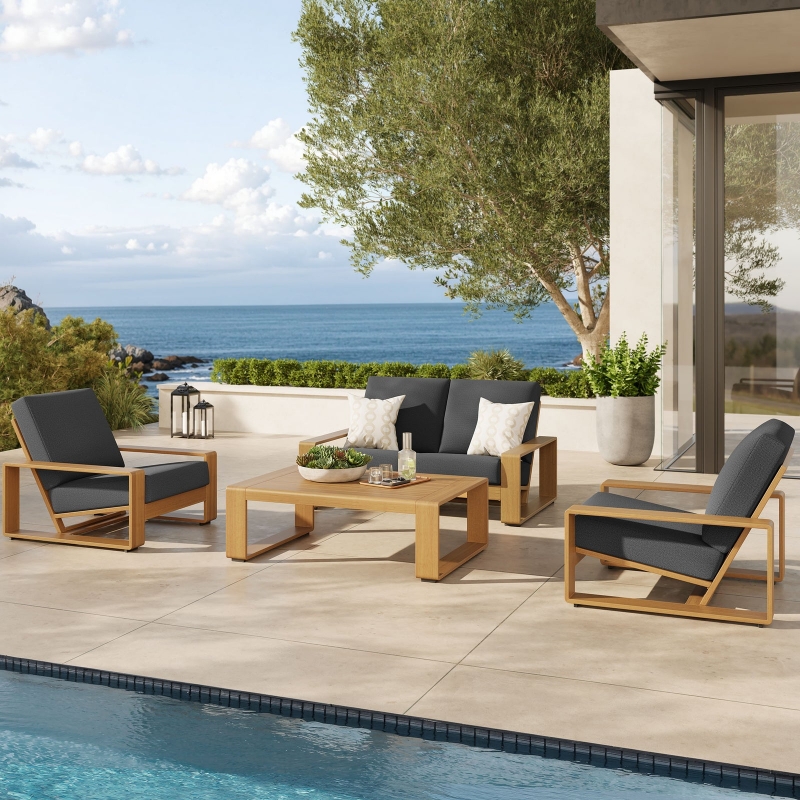 Picture of 4Pc Outdoor Aluminum Faux Sofa Set in Charcoal