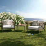 Picture of 3Pc Outdoor Wooden Set In White
