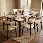 Picture of White, Light Taupe, Light Grey and Brown Dining Chair with Leather Seats and Rubberwood Legs