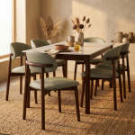 Picture of White, Light Taupe, Light Grey and Brown Dining Chair with Leather Seats and Rubberwood Legs