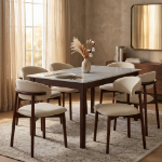 Picture of White, Light Taupe, Light Grey and Brown Dining Chair with Leather Seats and Rubberwood Legs