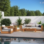 Picture of 2Pc, 3Pc, 5Pc Outdoor Wooden Set In Cocoa & Light Gray