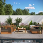 Picture of 2Pc, 3Pc, 5Pc Outdoor Wooden Set In Cocoa & Light Gray