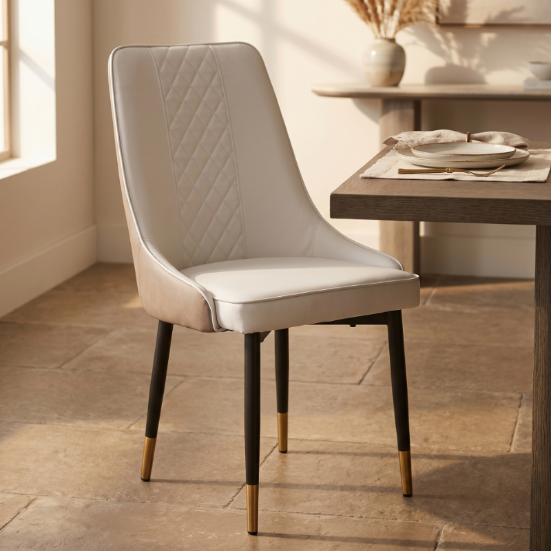 Picture of Leather Dining Chairs in Steel Legs with Gold Accent Tips