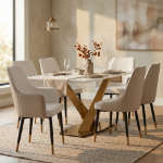 Picture of Leather Dining Chairs in Steel Legs with Gold Accent Tips
