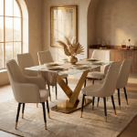 Picture of Leather Dining Chairs in Steel Legs with Gold Accent Tips
