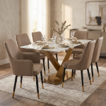 Picture of Leather Dining Chairs in Steel Legs with Gold Accent Tips