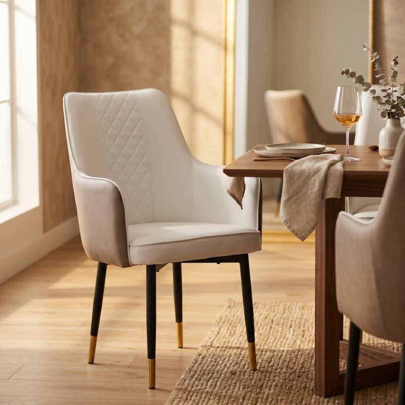Picture of Leather Dining Chairs in Steel Legs with Gold Accent Tips
