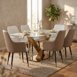 Picture of Leather Dining Chairs in Steel Legs with Gold Accent Tips