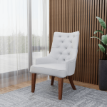 Picture of Dining Chair in Leather with Diamond-Tufted Design and Rubberwood Legs