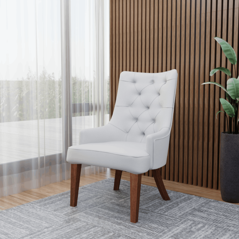 Picture of Dining Chair in Leather with Diamond-Tufted Design and Rubberwood Legs