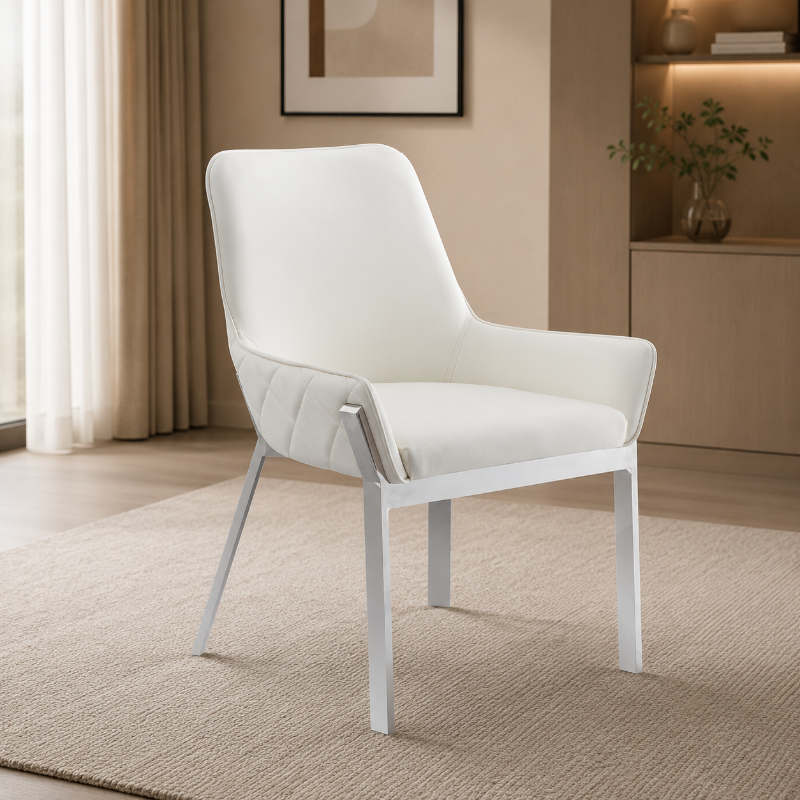 Picture of White Eco-Leather Winged Back Dining Chair