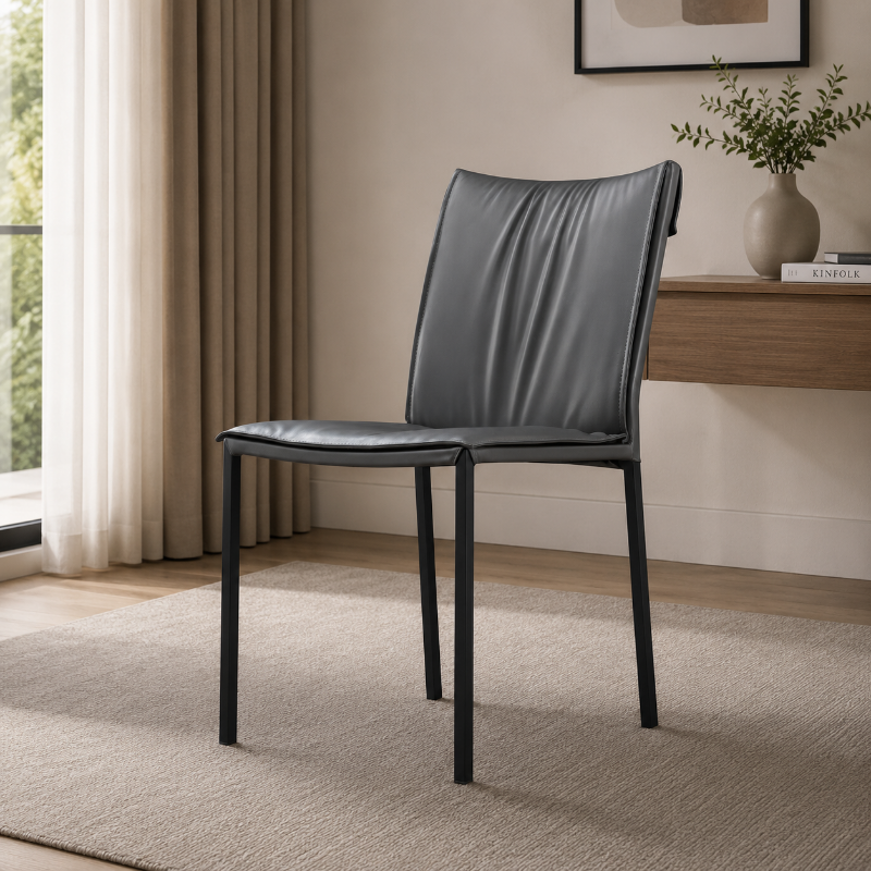 Picture of Grey Leather Black Legs Dining Chair