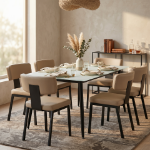 Picture of 48", 55", 62", 71" - 5Pc, 7Pc and 9Pc Dining Set with Taupe Leather Chair
