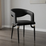 Picture of Dining Chairs Upholstered Leather Seat and Curved Back in Black Iron Legs
