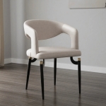Picture of Dining Chairs Upholstered Leather Seat and Curved Back in Black Iron Legs