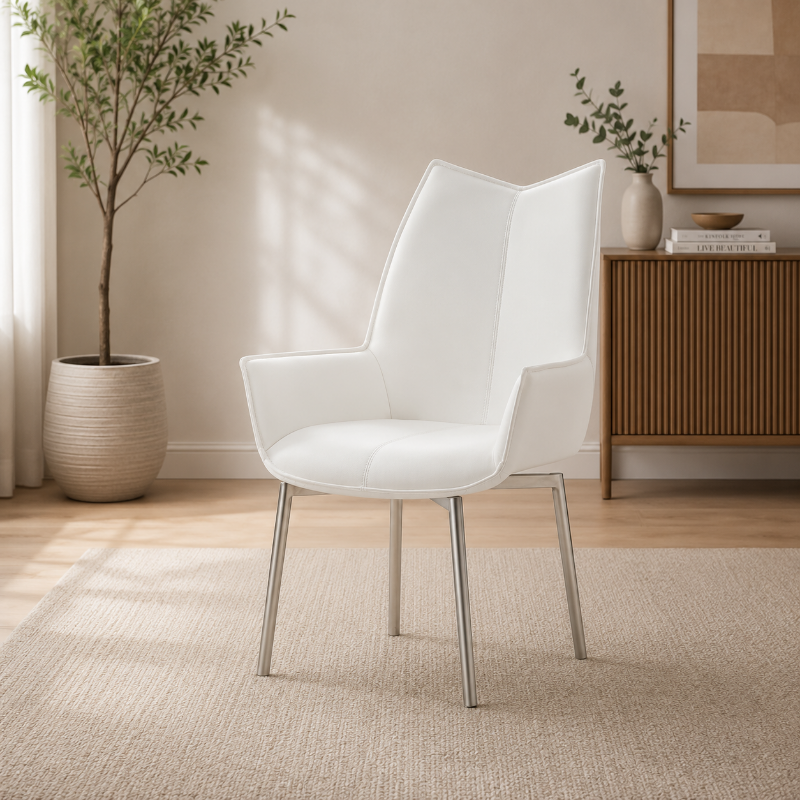 Picture of Leather Swivel White Dining Chair