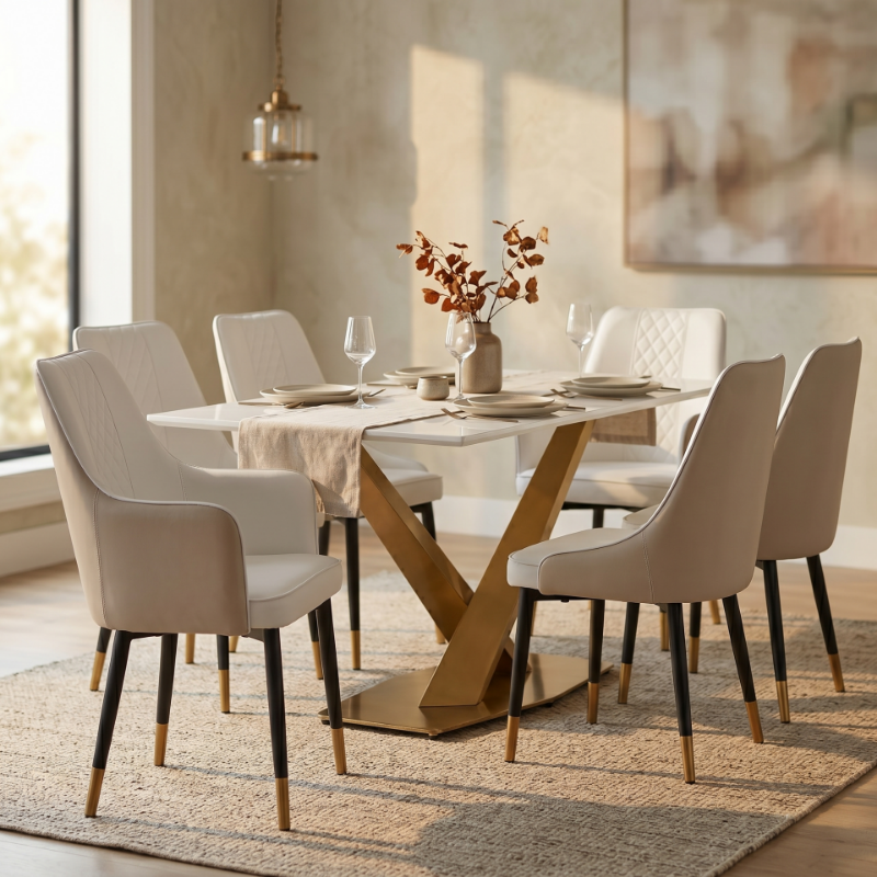 Picture of 55", 62", 71" - 5Pc, 7Pc and 9Pc Dining Set with White/Brown Leather Chair