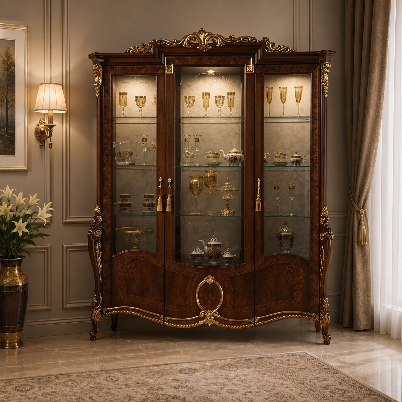Picture of 3 Door China w/Glass Back Panel - 78"W x 23"D x 91"H