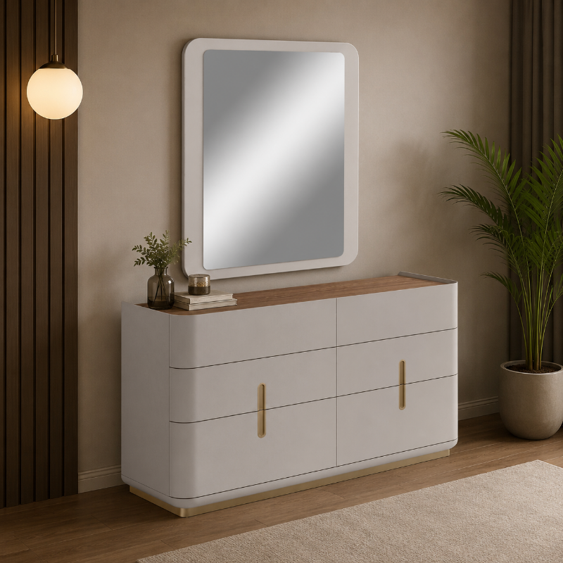 Picture of Grey Finish Dresser and Mirror