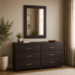 Picture of Dark Brown / Black Leather Dresser and Mirror