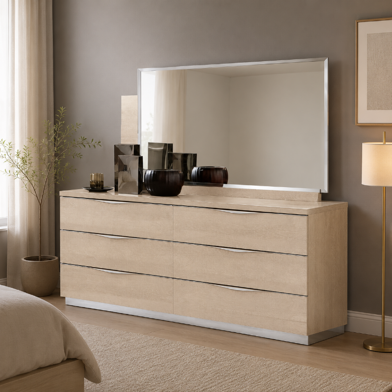 Picture of Natural And Brown Double Dresser and Mirror