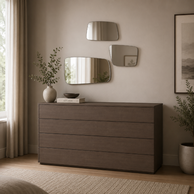 Picture of wood veneers and natural Dresser and Mirror