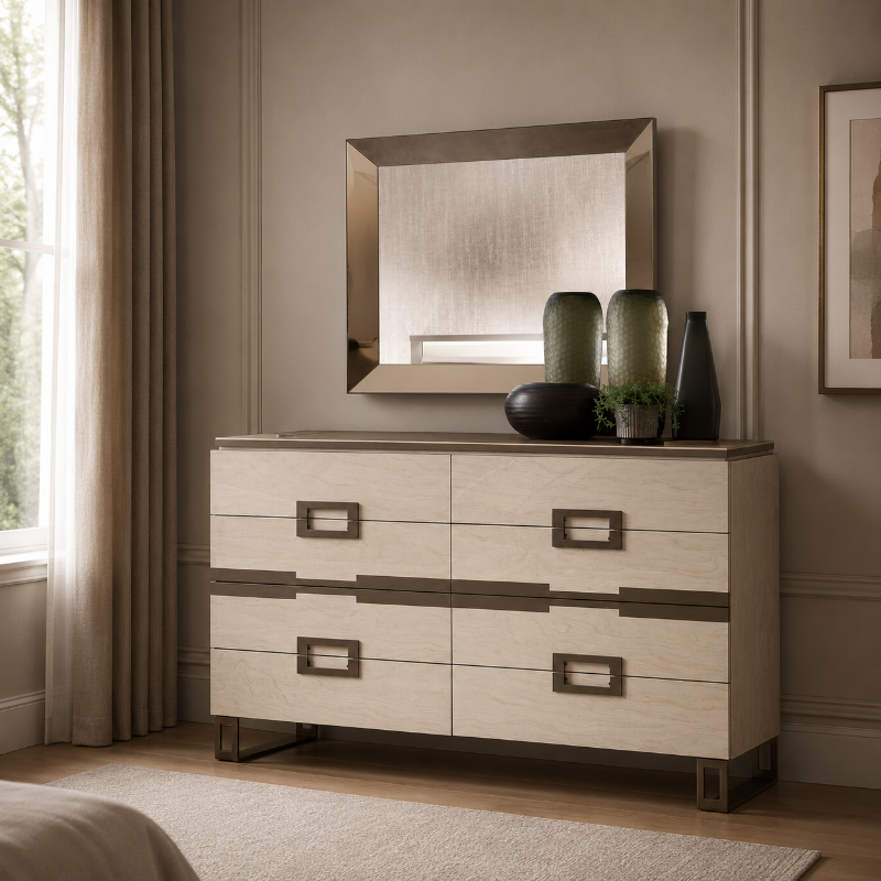 Picture of Wood veneer High Gloss Lacquer Dresser and Mirror