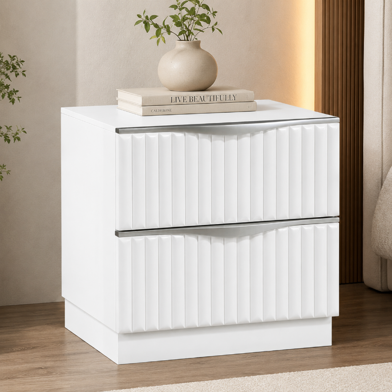 Picture of Pearl white finish two Drawers Night Stand