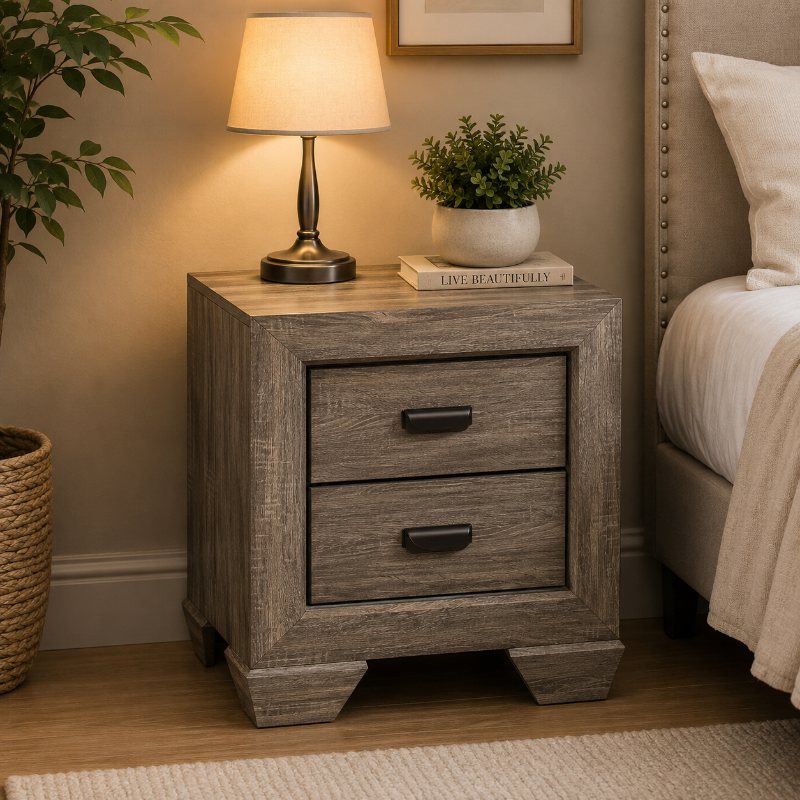 Picture of Faux Wood veneer 2 drawers Night Stand