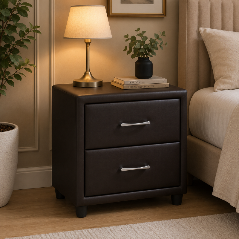 Picture of Dark Brown/ Black  Leather 2 Drawer Night Stand