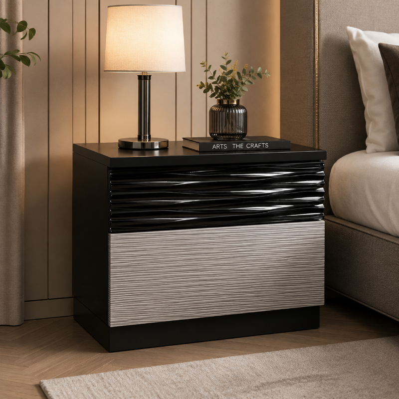 Picture of Black and grey lacquer finish with LED lighting system Night Stand