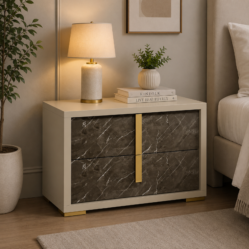 Picture of Beige, White and Dark Oak Gray(50% OFF) Two Drawer Night Stand