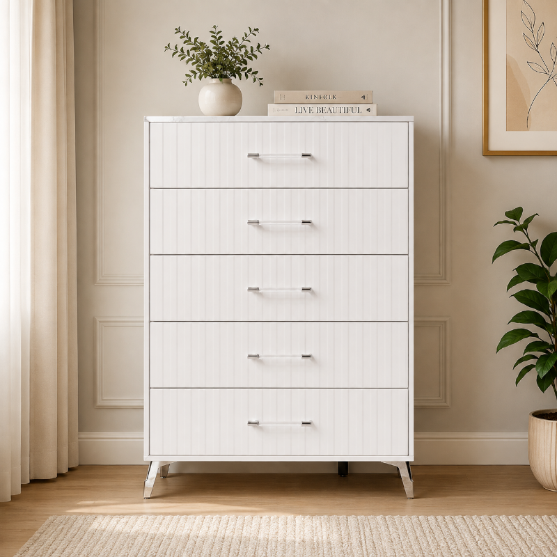 Picture of 31.5 x 19.5 x 50H White Five Drawer Chest