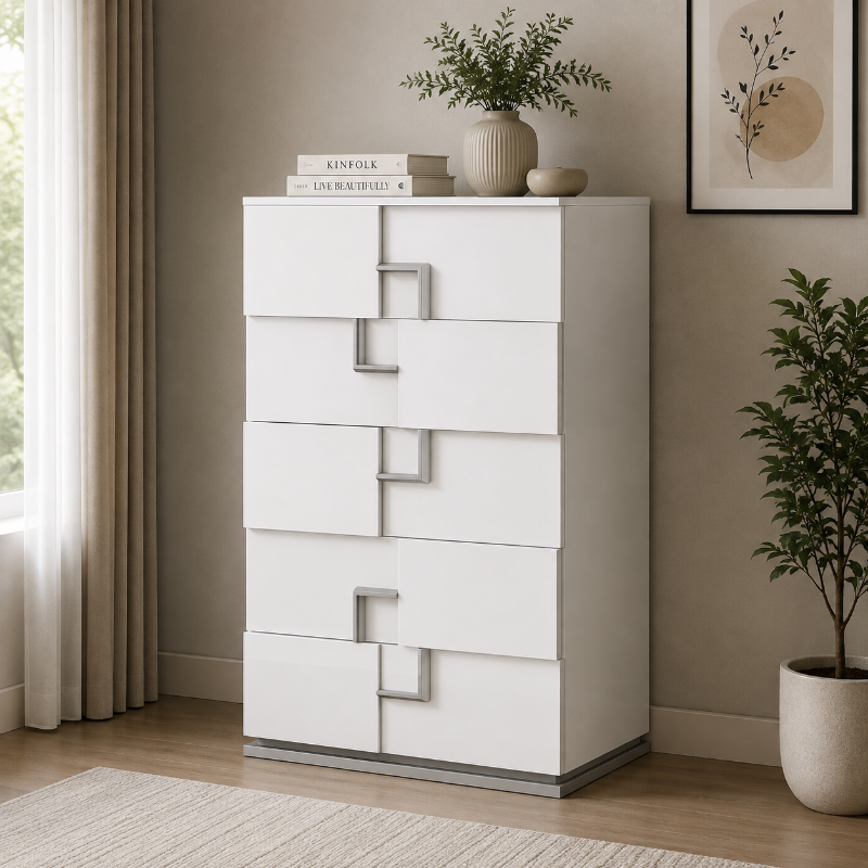 Picture of 31.8"L x 53.9"H White glossy color and stainless-steel finish Chest