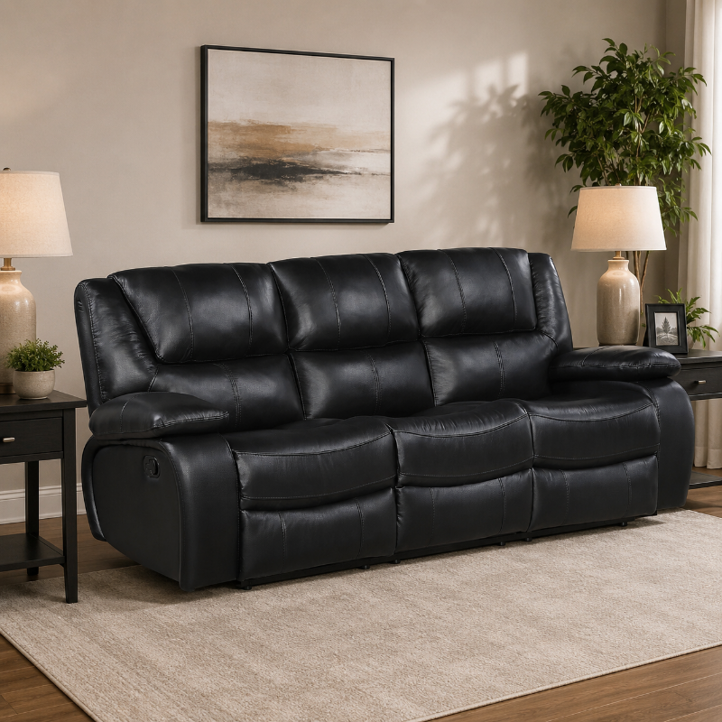 Picture of Genuine Leather Black Reclining Sofa