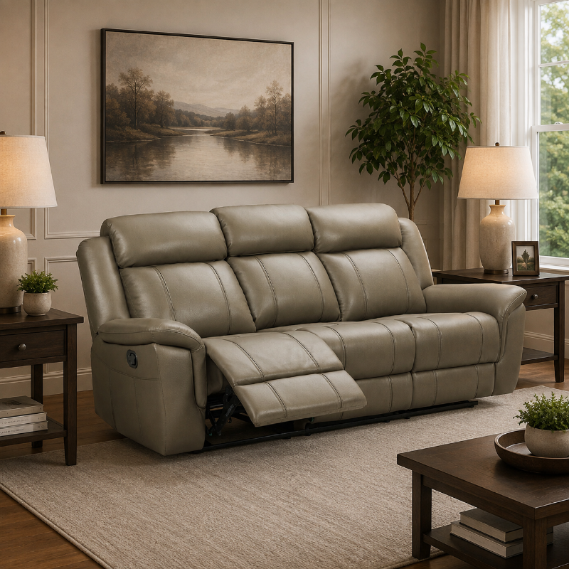 Picture of Genuine Leather Taupe Sofa