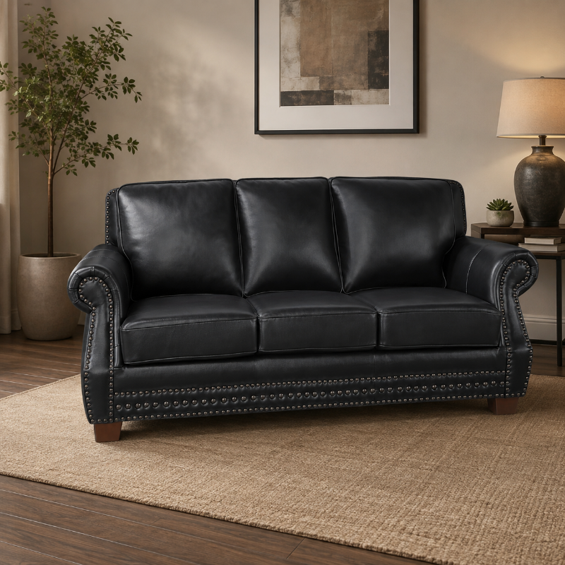Picture of Genuine Leather Black Sofa